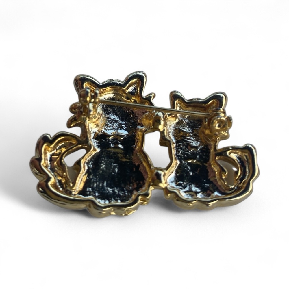 Vintage Niello or Matte Black & Gold Tone Fox / Cat Brooch - Picture 3 of 5